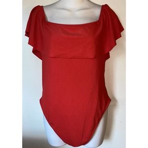 Fashion Nova Women's Plus Size 1X Red Flounce With It One Piece Swimsuit NWT